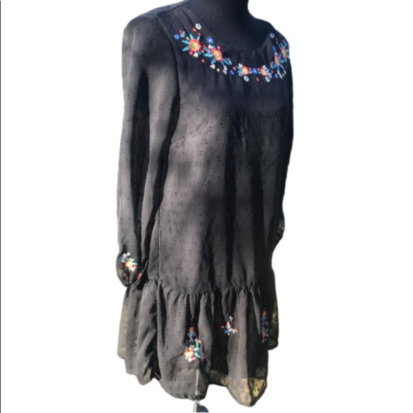 Black Swiss Dot Long Sleeved Dress - Picture 3 of 7